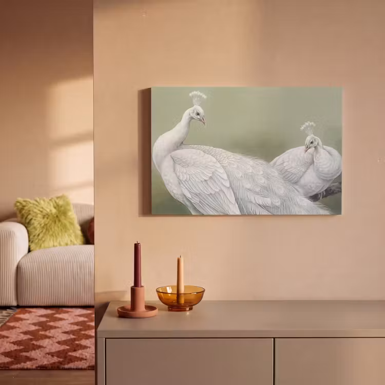 Canvas schilderij - Pauwen - Wit - Natuur - Groen — 2