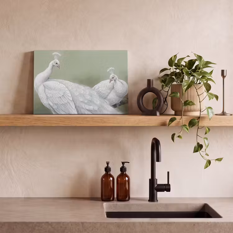 Canvas schilderij - Pauwen - Wit - Natuur - Groen — 3