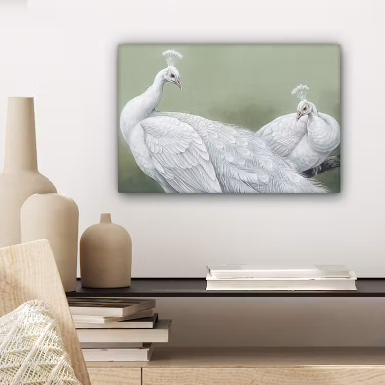 Canvas schilderij - Pauwen - Wit - Natuur - Groen — 5