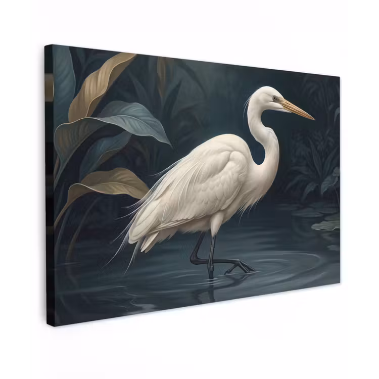 Canvas schilderij - Reiger - Water - Natuur - Modern - Wit — 1