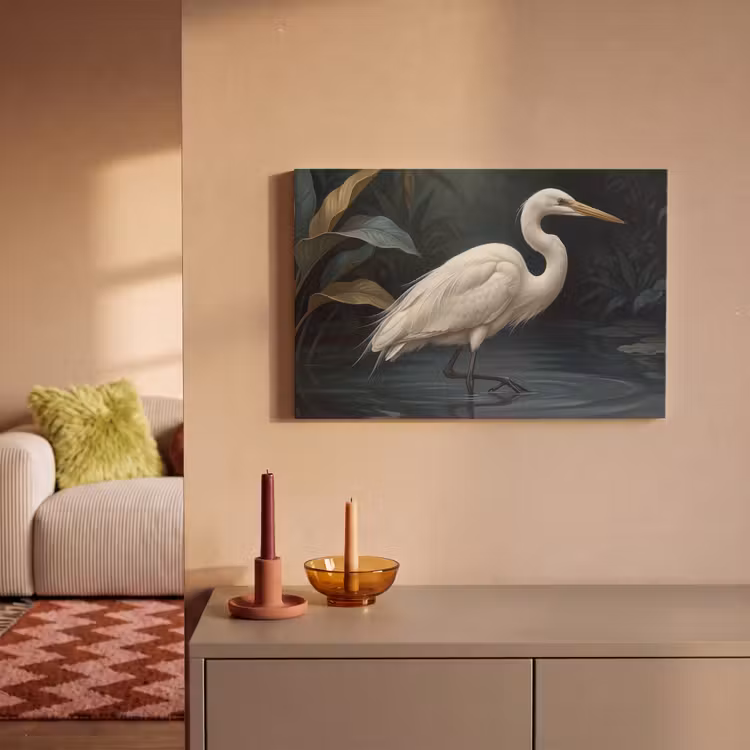 Canvas schilderij - Reiger - Water - Natuur - Modern - Wit — 2