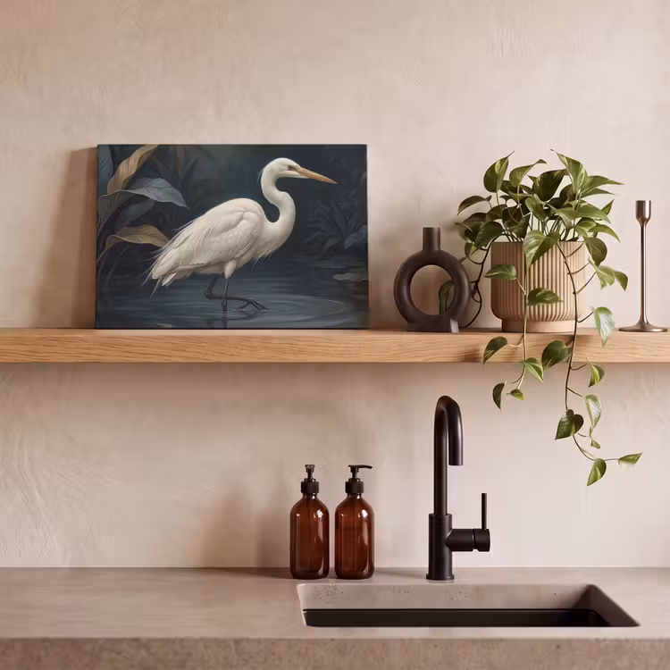 Canvas schilderij - Reiger - Water - Natuur - Modern - Wit — 3