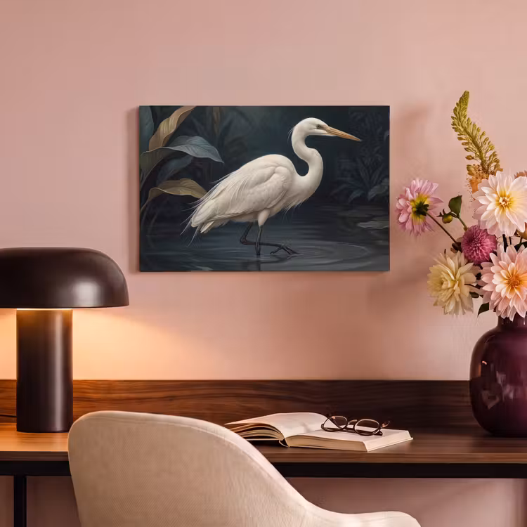 Canvas schilderij - Reiger - Water - Natuur - Modern - Wit — 4