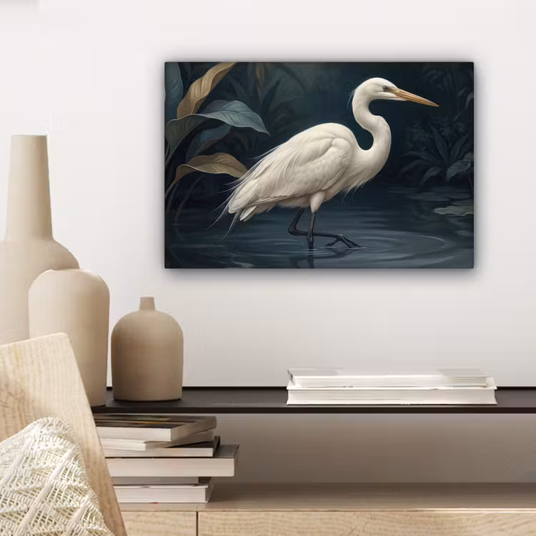 Canvas schilderij - Reiger - Water - Natuur - Modern - Wit — 5