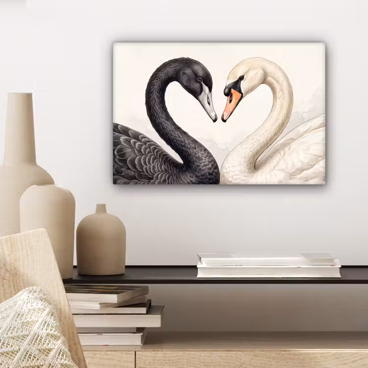 Canvas schilderij - Zwanen - Hartvorm - Dieren — 5