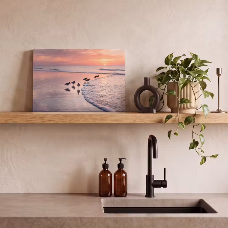 Canvas schilderij - Meeuwen - Strand - Zee - Roze — 3