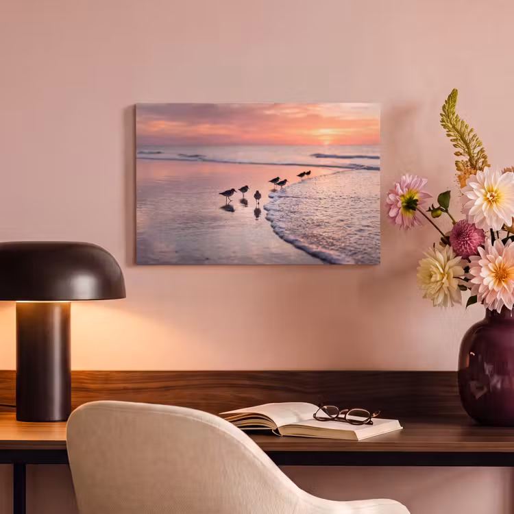 Canvas schilderij - Meeuwen - Strand - Zee - Roze — 4