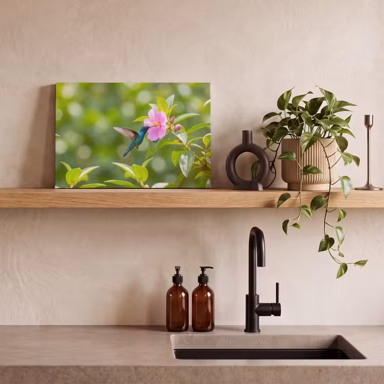 Canvas schilderij - Kolibrie - Bloem - Natuur - Groen — 3