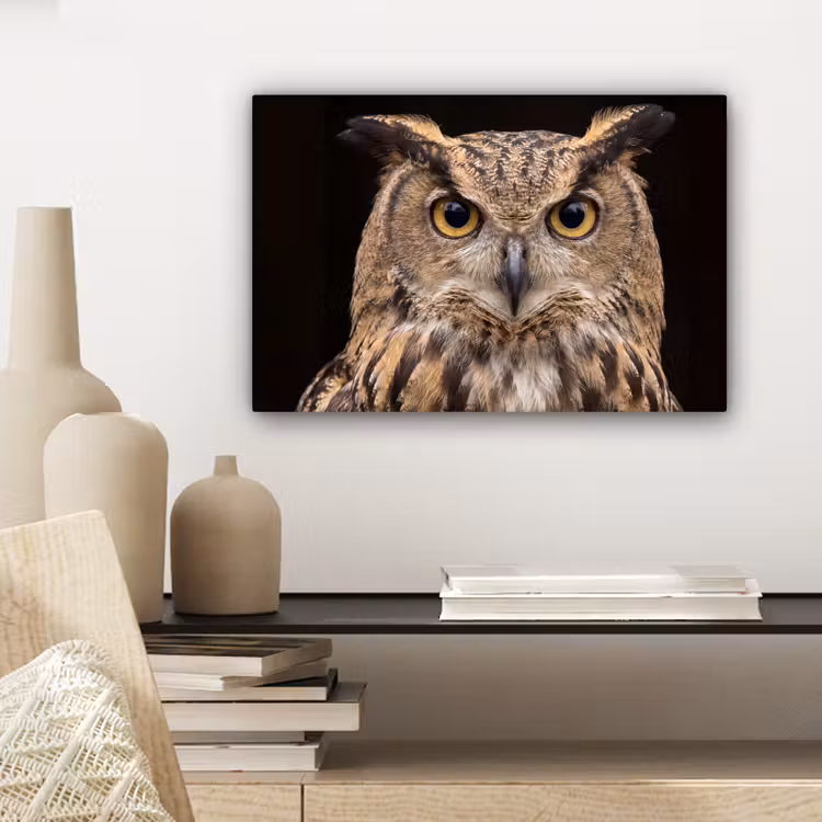 Canvas schilderij - Oehoe - Uil - Portret - Bruin — 5