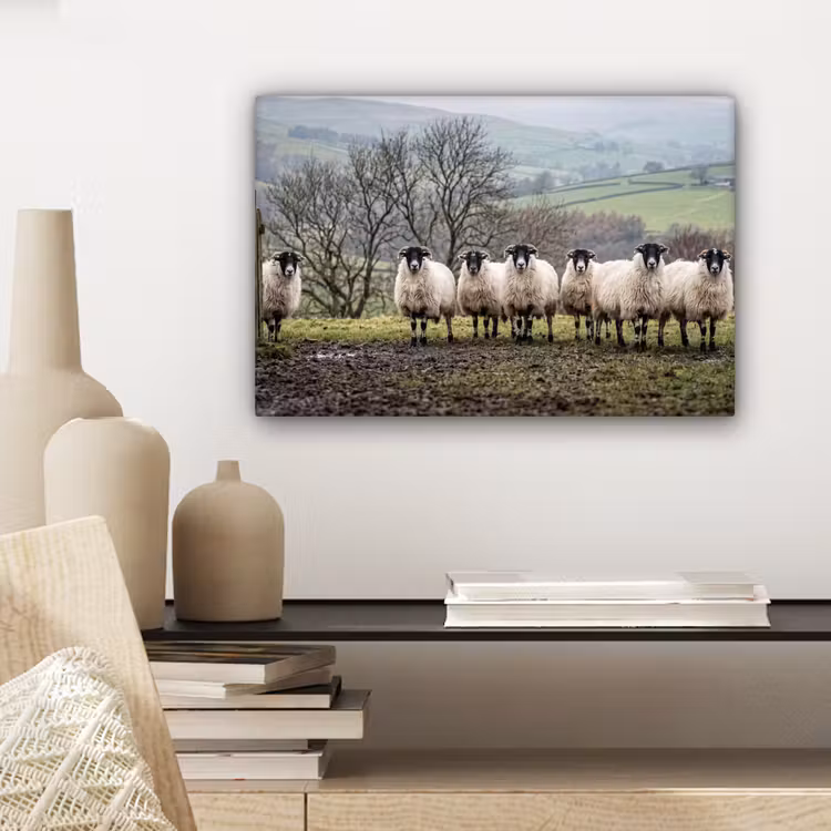 Canvas schilderij - Schapen - Rij - Weide - Dieren - Platteland — 5
