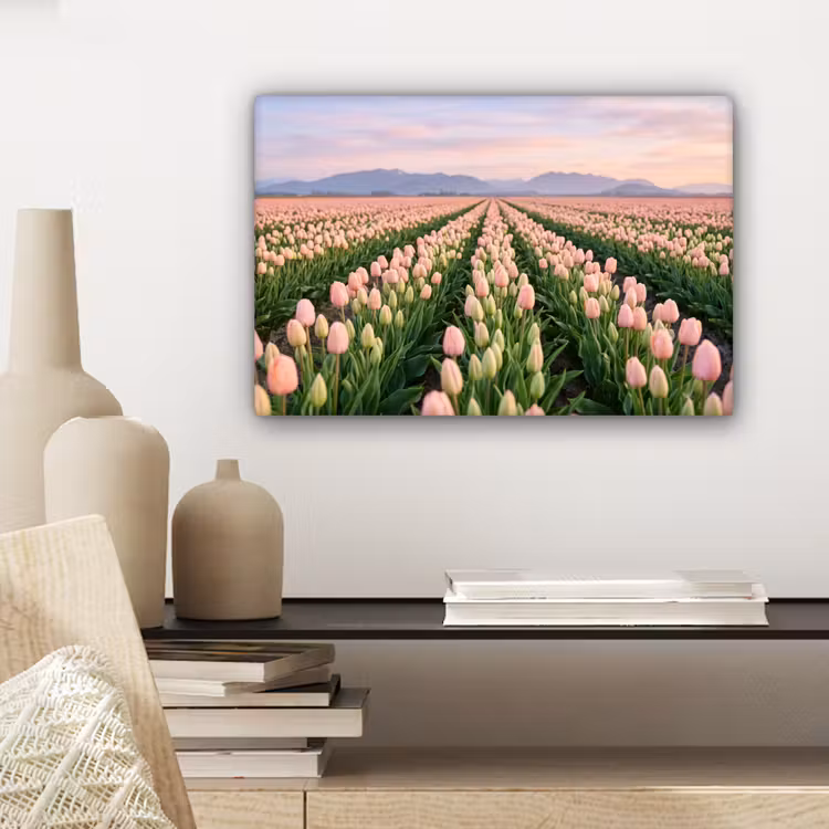 Canvas schilderij - Tulpen - Landschap - Roze — 5