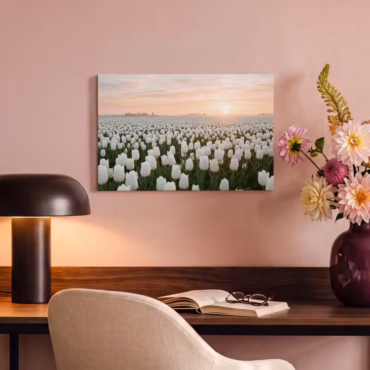 Canvas schilderij - Tulpen - Landschap - Wit — 4