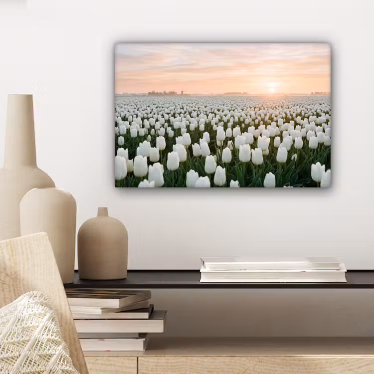 Canvas schilderij - Tulpen - Landschap - Wit — 5