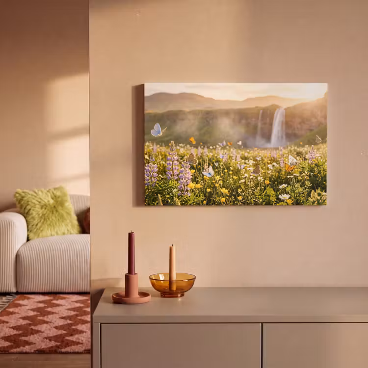 Canvas schilderij - Vlinders - Waterval - Bloemenveld — 2