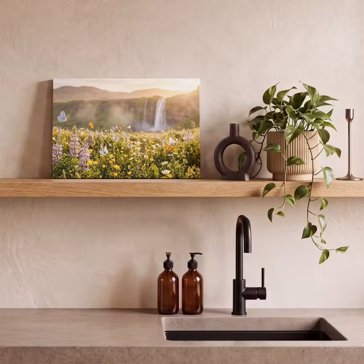 Canvas schilderij - Vlinders - Waterval - Bloemenveld — 3