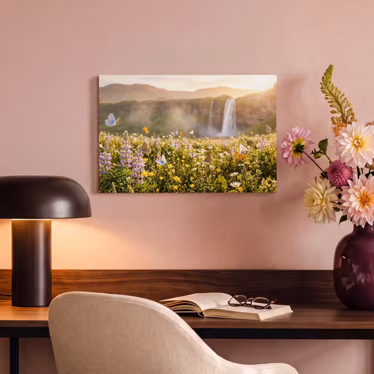 Canvas schilderij - Vlinders - Waterval - Bloemenveld — 4