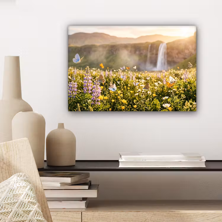 Canvas schilderij - Vlinders - Waterval - Bloemenveld — 5