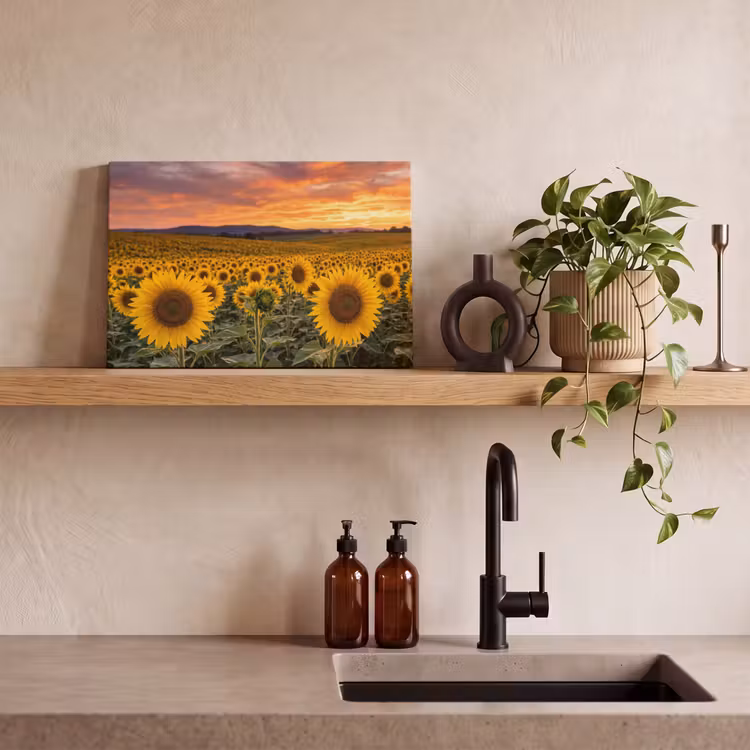 Canvas schilderij - Zonnebloemen - Heuvellandschap - Geel — 3