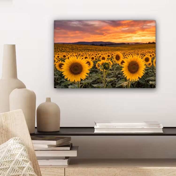 Canvas schilderij - Zonnebloemen - Heuvellandschap - Geel — 5