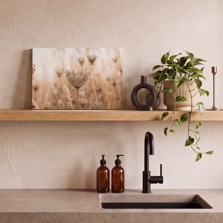 Canvas schilderij - Schermbloem - Droogbloem - Winter - Beige - Minimalistisch — 3
