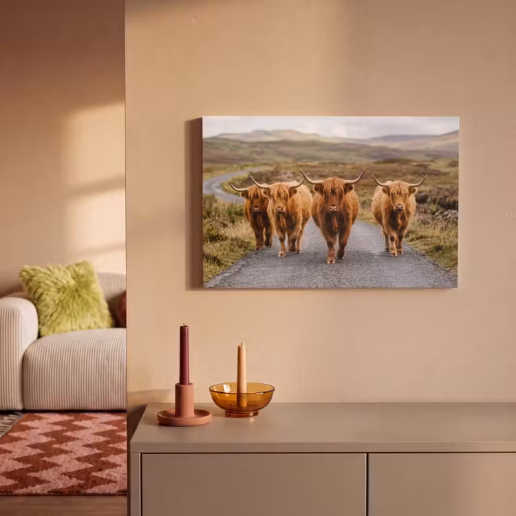 Canvas schilderij - Schotse Hooglanders - Weg - Landschap - Kudde — 2