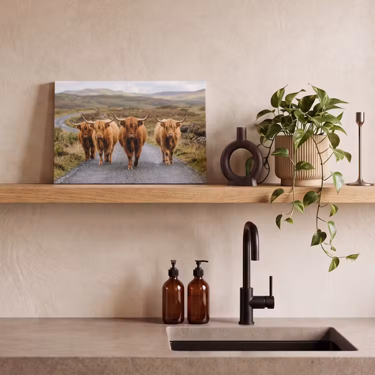 Canvas schilderij - Schotse Hooglanders - Weg - Landschap - Kudde — 3