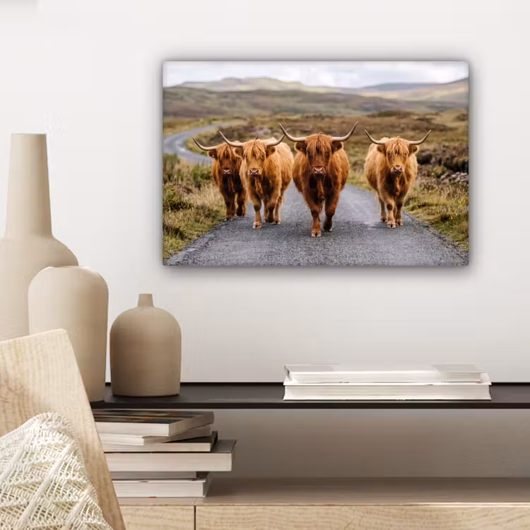 Canvas schilderij - Schotse Hooglanders - Weg - Landschap - Kudde — 5