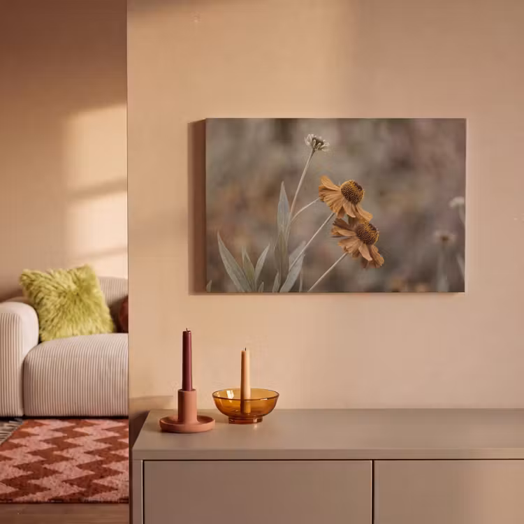 Canvas schilderij - Zonnehoed - Droogbloemen - Geel - Warm — 2