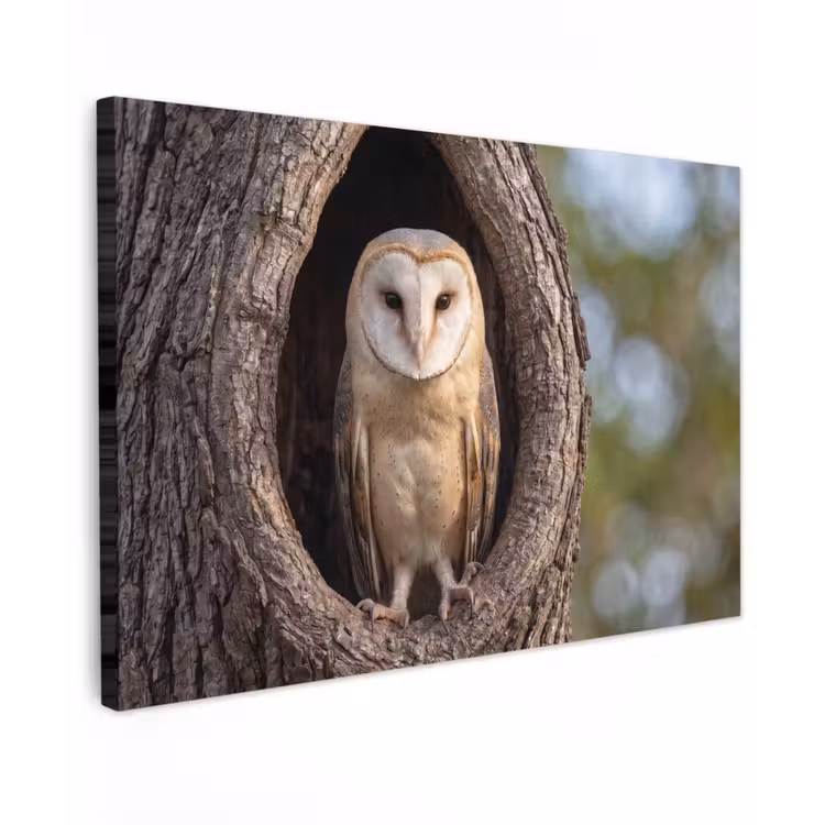 Canvas schilderij - Kerkuil - Boom - Natuur - Bruin — 1