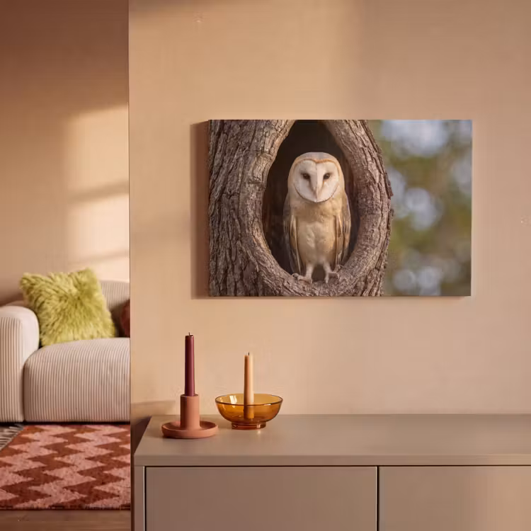 Canvas schilderij - Kerkuil - Boom - Natuur - Bruin — 2