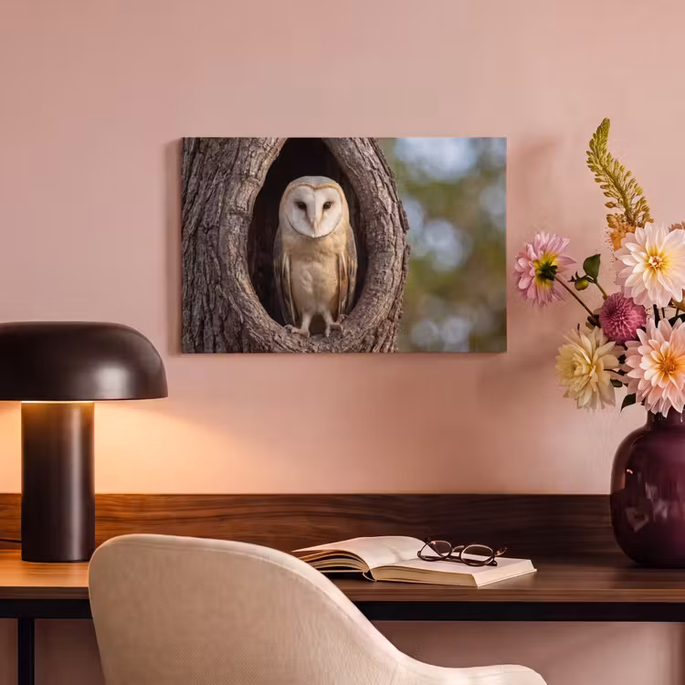 Canvas schilderij - Kerkuil - Boom - Natuur - Bruin — 4