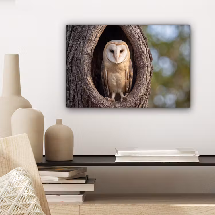 Canvas schilderij - Kerkuil - Boom - Natuur - Bruin — 5