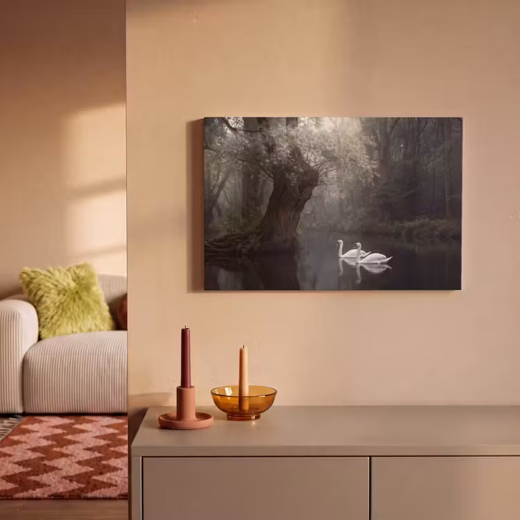 Canvas schilderij - Zwanen - Rivier - Bos — 2