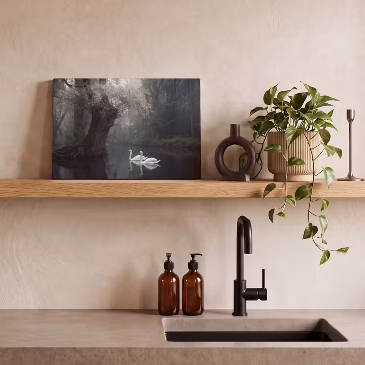 Canvas schilderij - Zwanen - Rivier - Bos — 3
