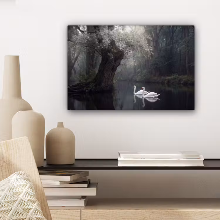 Canvas schilderij - Zwanen - Rivier - Bos — 5