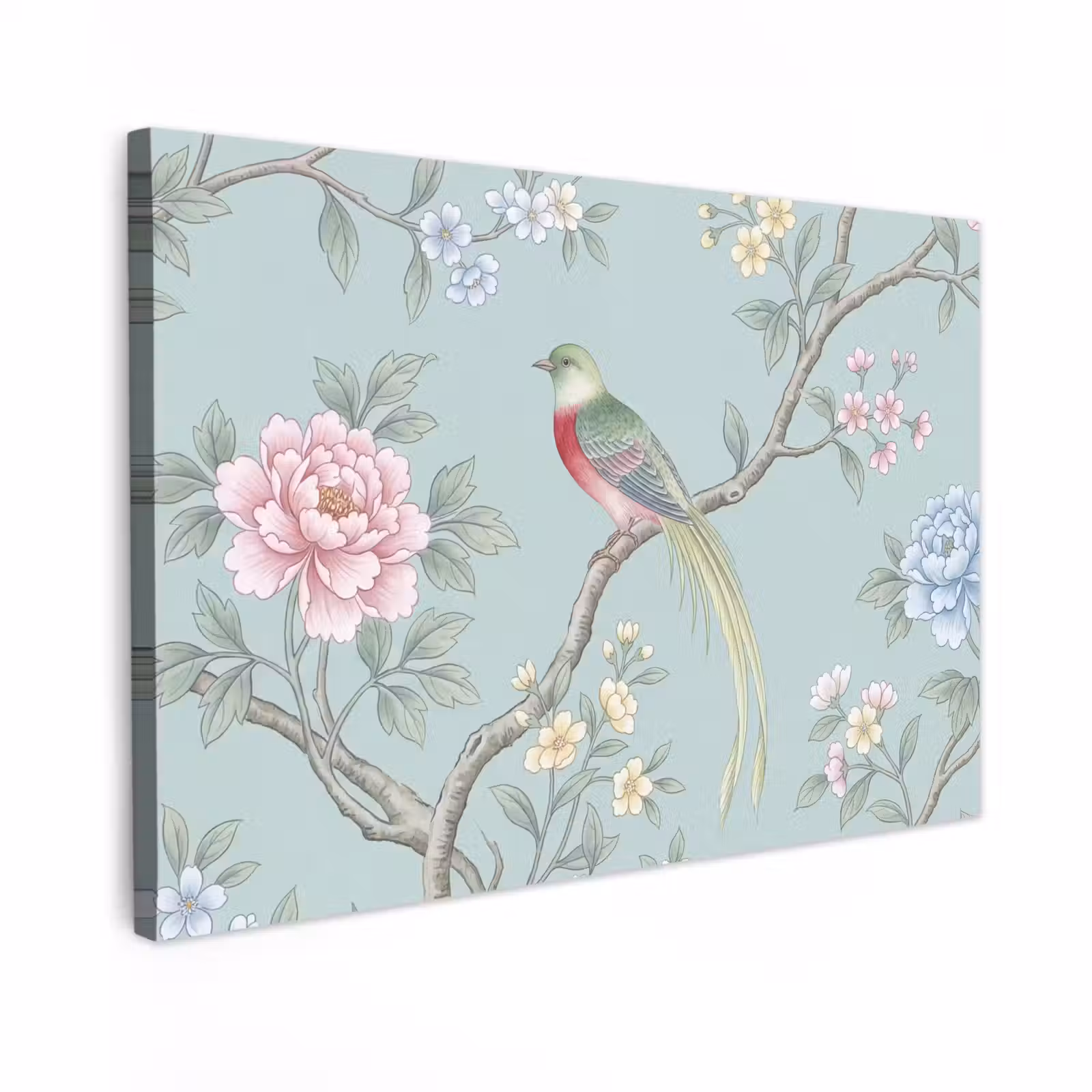 Canvas schilderij - Vogel - Bloemen - Kleurrijk — 1