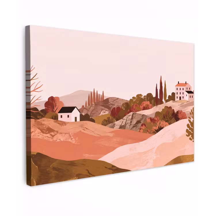 Canvas schilderij - Heuvellandschap - Grafisch - Terracotta — 1