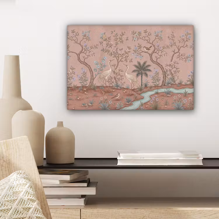 Canvas schilderij - Nostalgisch - Reigers - Roze — 5