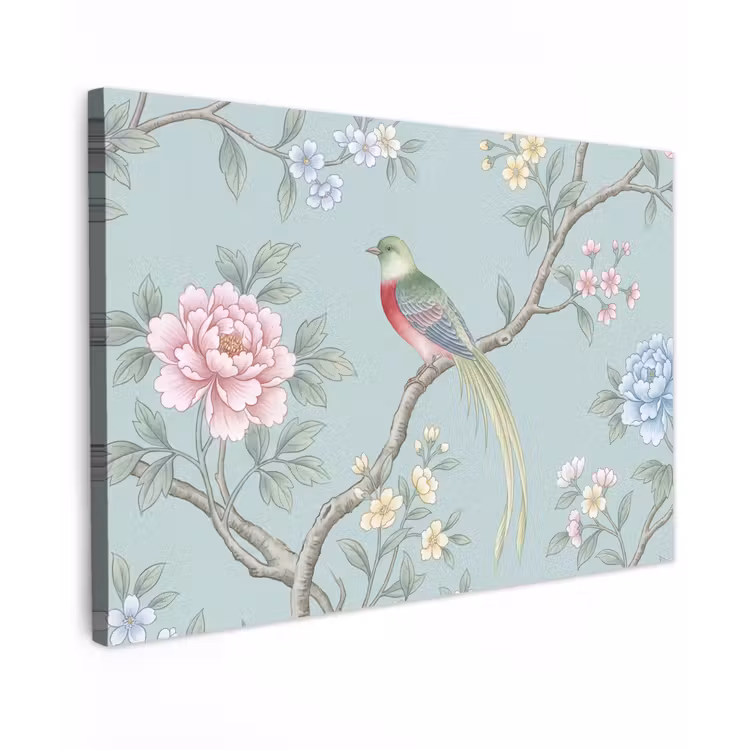 Canvas schilderij - Vogel - Bloemen - Kleurrijk — 1