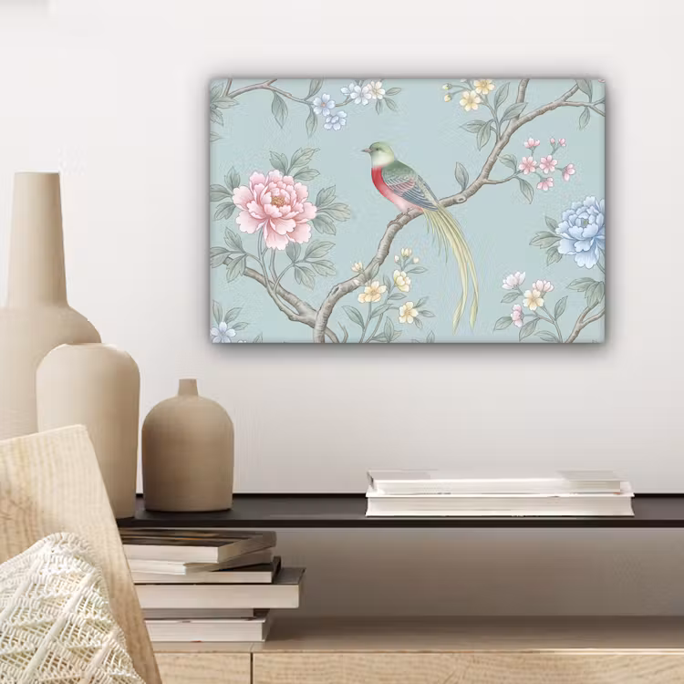 Canvas schilderij - Vogel - Bloemen - Kleurrijk — 5