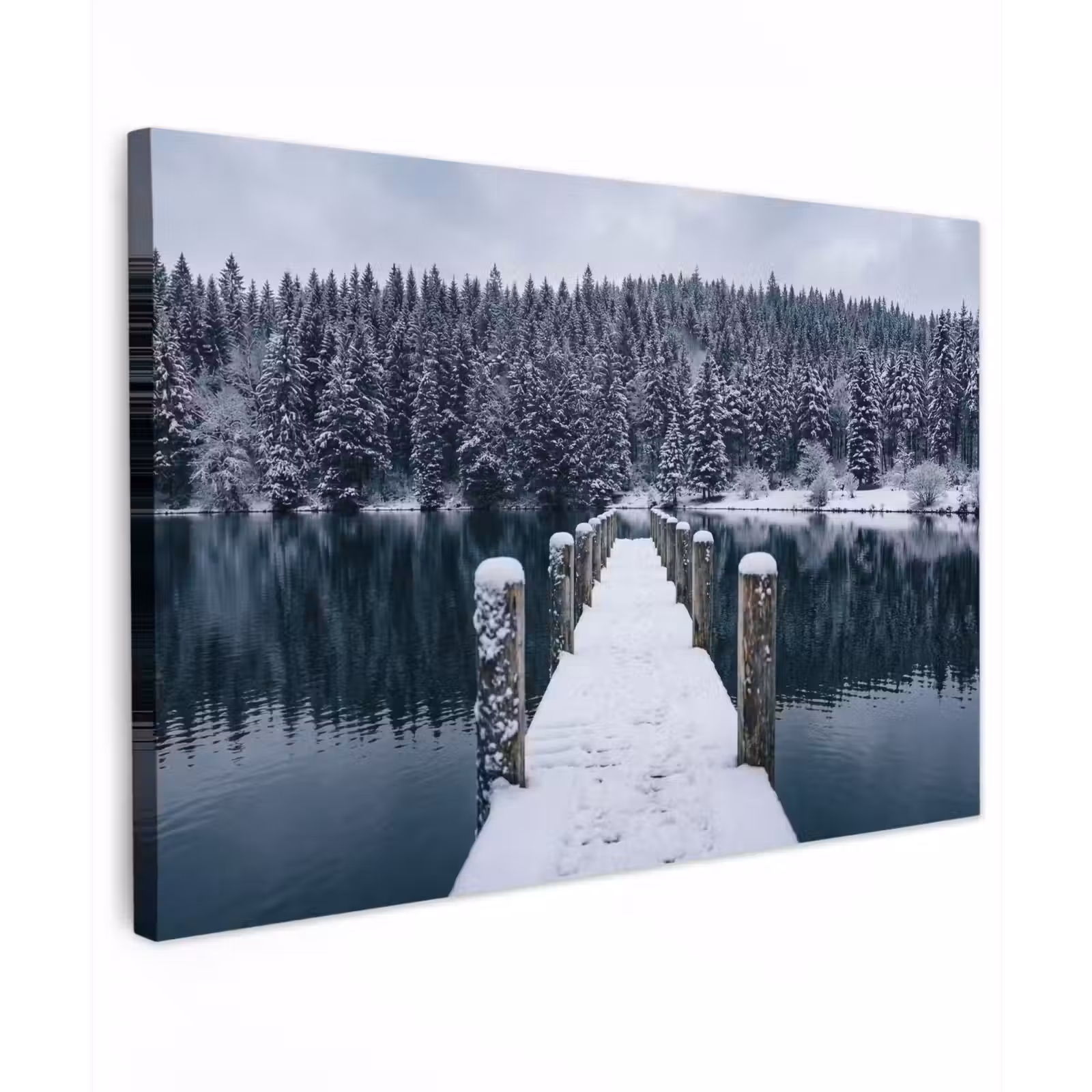 Canvas schilderij - Steiger - Meer - Sneeuw - Bergen - Rustgevend — 1