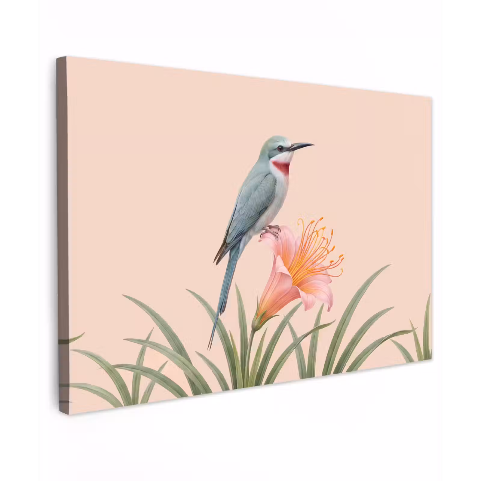 Canvas schilderij - Vogel - Bloem - Natuur - Roze — 1