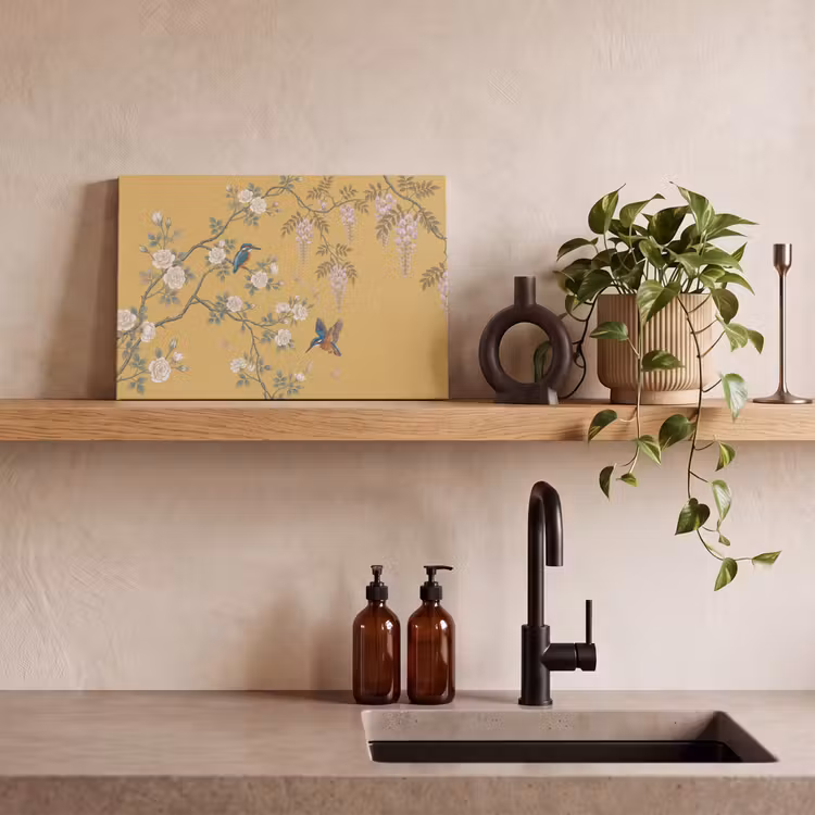 Canvas schilderij - IJsvogels - Bloesem - Geel — 3