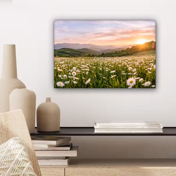 Canvas schilderij - Madelief - Veld - Heuvels - Groen — 5