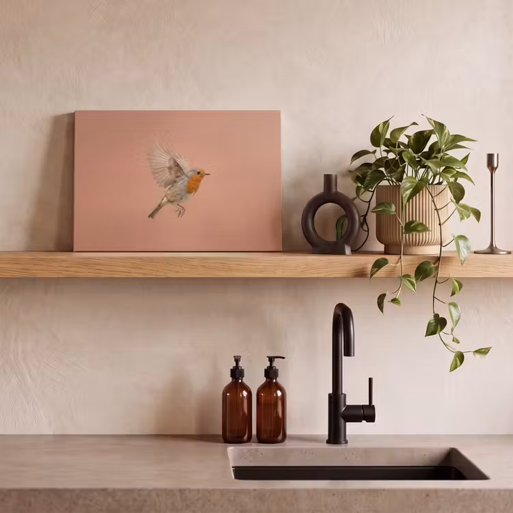 Canvas schilderij - Roodborst - Natuur - Roze — 3