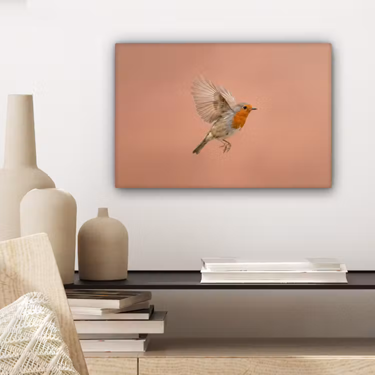 Canvas schilderij - Roodborst - Natuur - Roze — 5