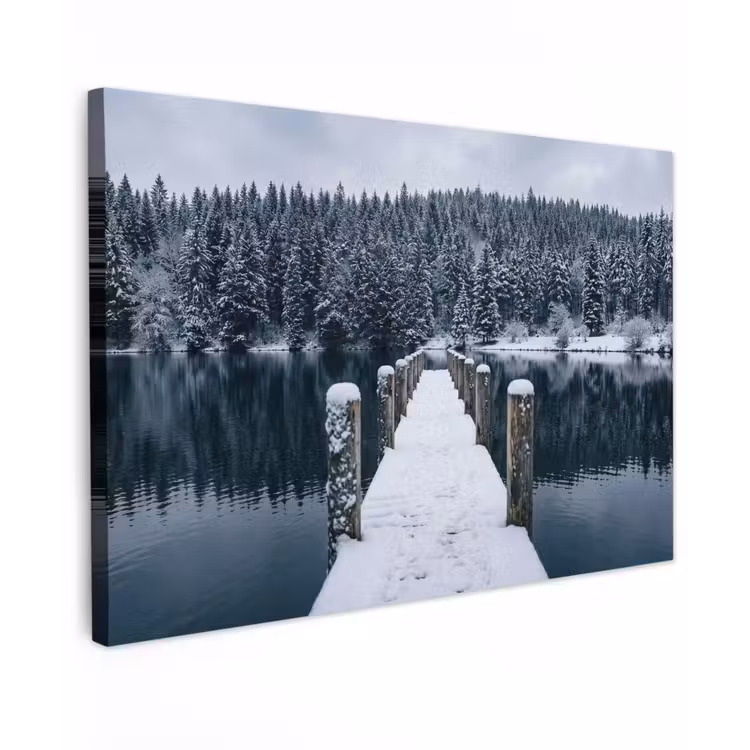 Canvas schilderij - Steiger - Meer - Sneeuw - Bergen - Rustgevend — 1