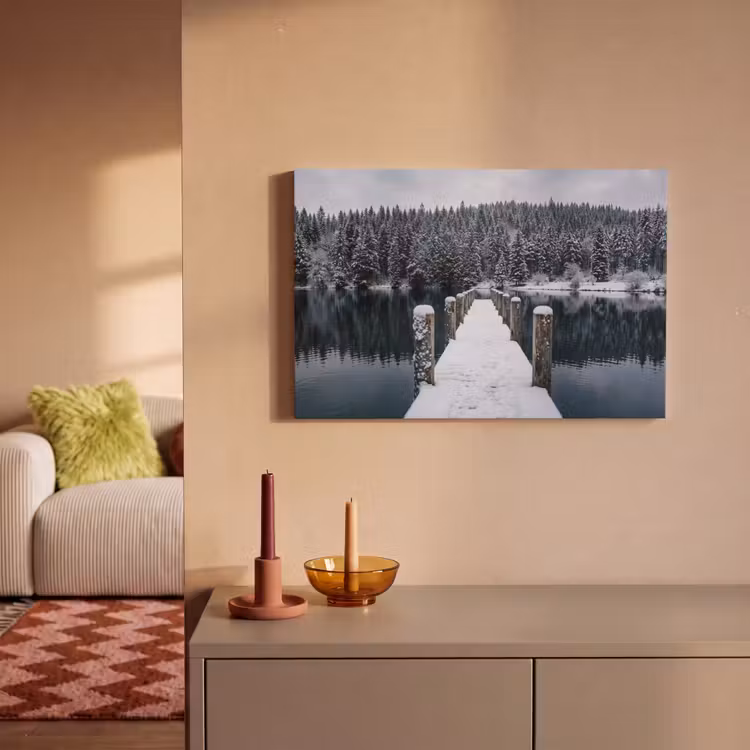Canvas schilderij - Steiger - Meer - Sneeuw - Bergen - Rustgevend — 2