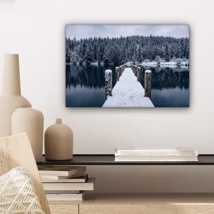 Canvas schilderij - Steiger - Meer - Sneeuw - Bergen - Rustgevend — 5