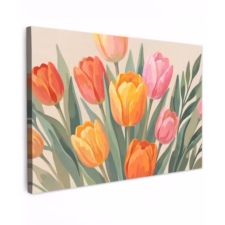 Canvas schilderij - Tulpen - Abstract - Kleurrijk — 1